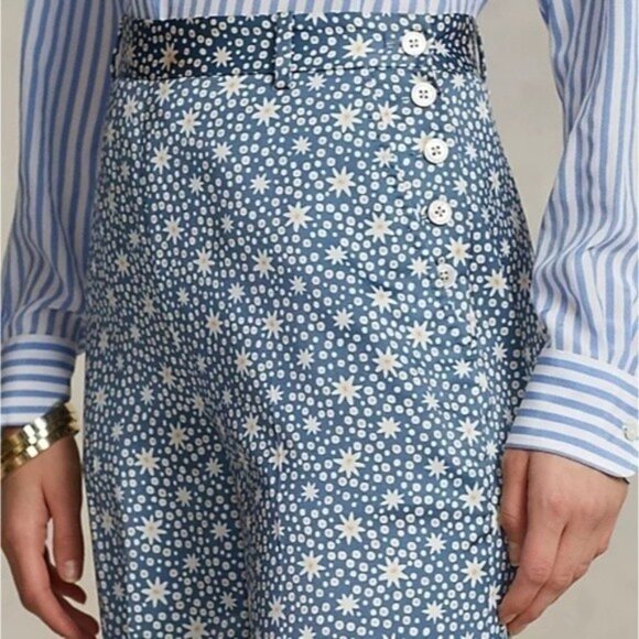 Polo Ralph Lauren High-Rise Satin Wide-Leg‎ Graphic Print Pants Size 8 New - Picture 4 of 10